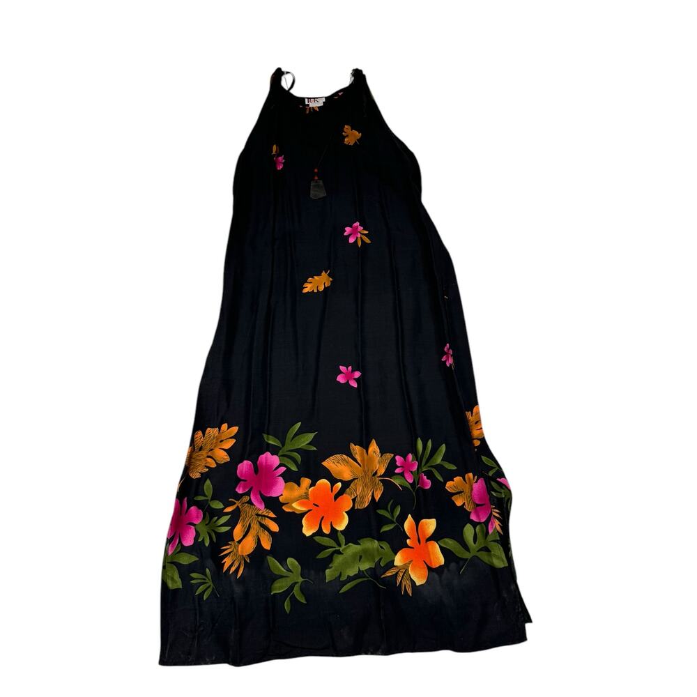 Black Floral Halter Mini Dress with Bright Floral Print